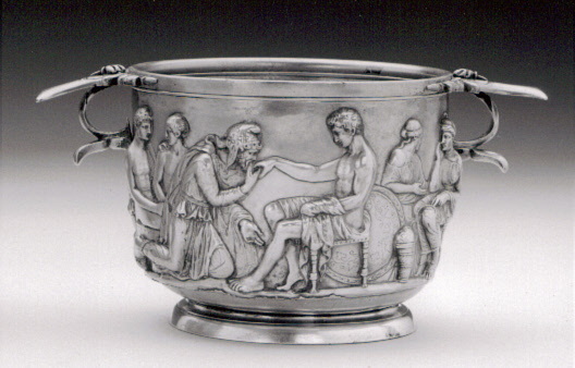 Silver cup showing Priam imploring Achilles to return the body of Hector (Photo: Courtesy National Museum, Copenhagen)